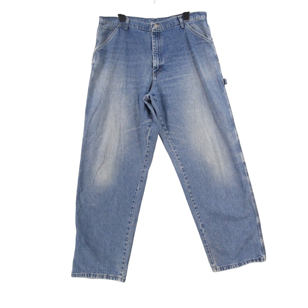 Wrangler Mens Carpenter Jeans Light Wash Blue Denim Work Pants 38x31 Relaxed Fit